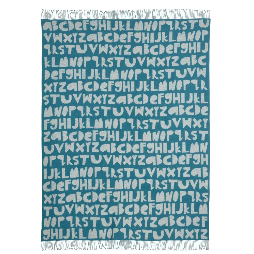 Shop Alphabet Lambswool Throw - Blue Blankets + Throws