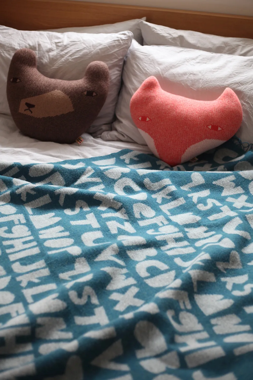 Shop Alphabet Lambswool Throw - Blue Blankets + Throws