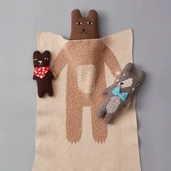 Fashion Bear Mini Blanket - Oatmeal & Brown Baby Blankets