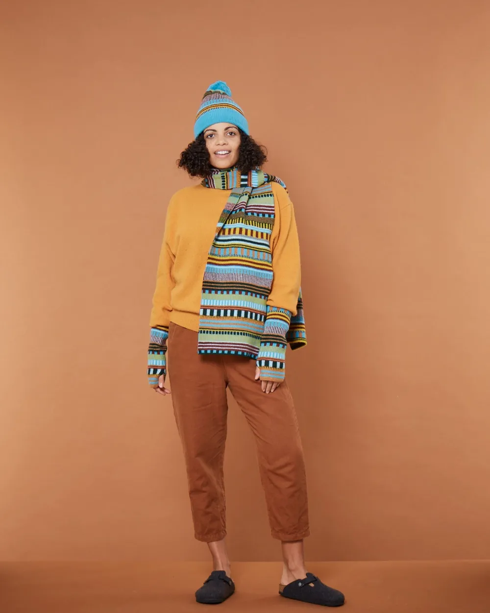 Fashion Static Stripe Beanie Hat - Turquoise Hats + Arm Warmers